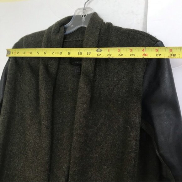 Danier Open Front Cardigan Sweater Leather Sleeves Slits Cashmere Wool Blend Top - Picture 11 of 13